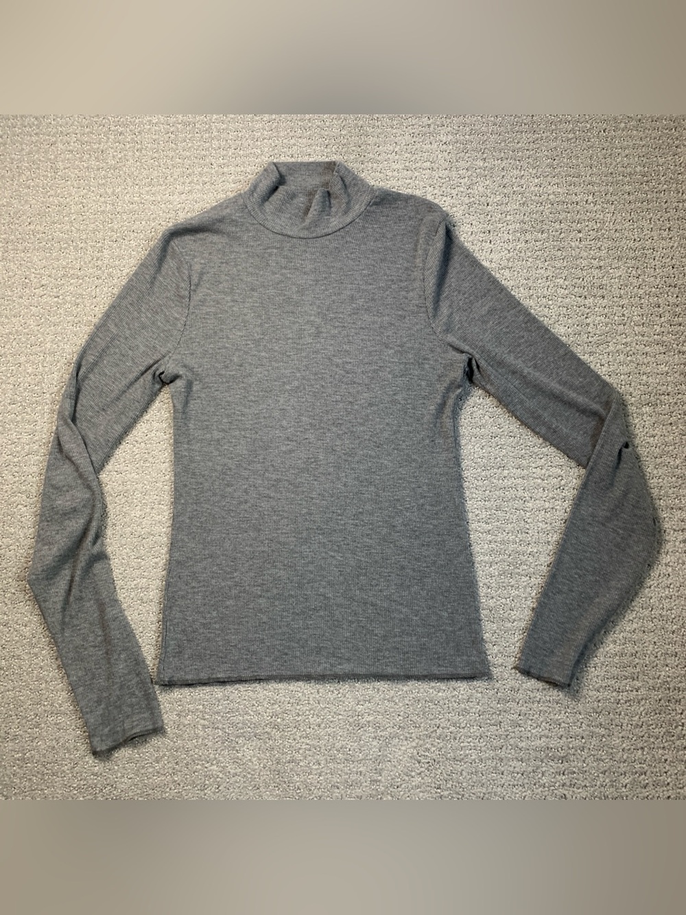 Abercrombie Fitch AF Essentials Gray Ribbed Mock neck Long Sleeve T Shirt, M